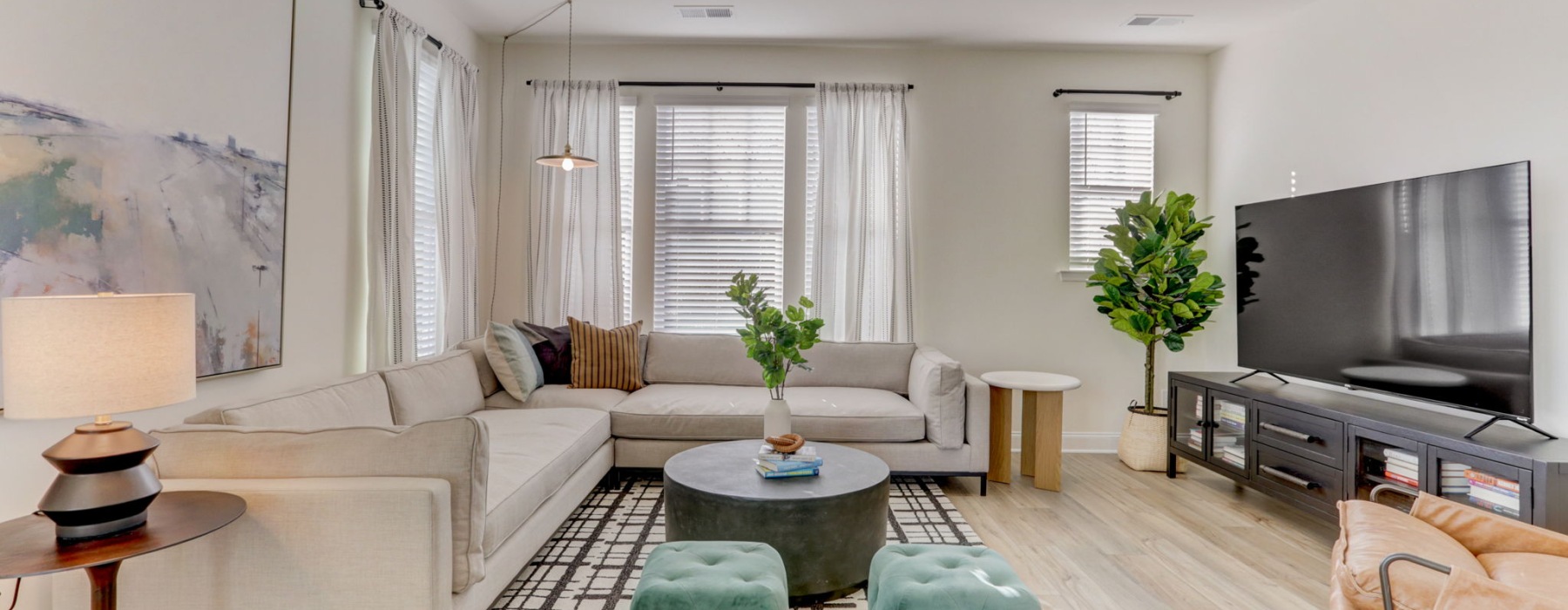 large open layout with living room